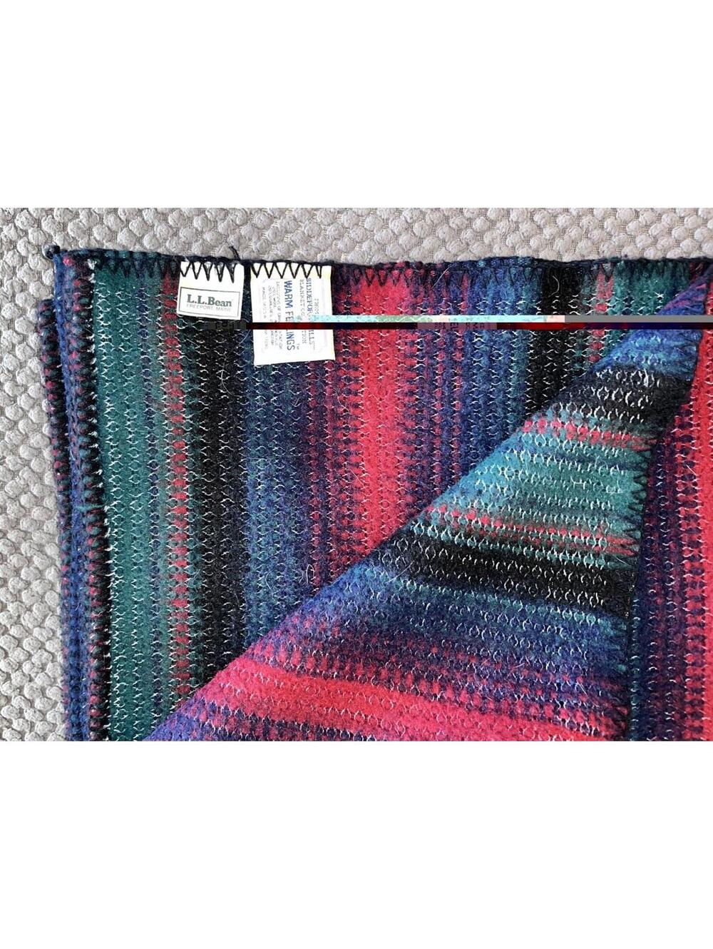 L.L.Bean Warm Feelings Blanket 82X66 Multi Color Wool Blend Vintg USA Made